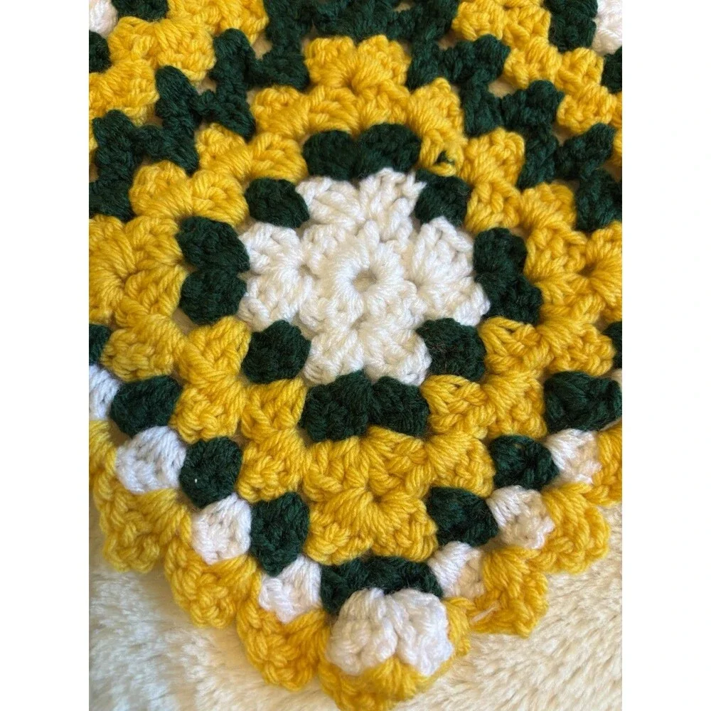 Green Bay Packers Inspired Afghan Granny Square 36x70” Blanket Green Gold EUC